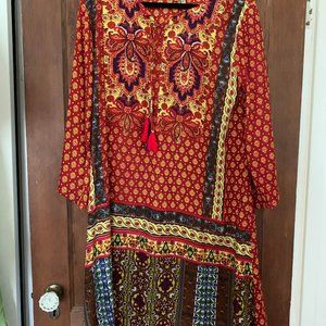 Boho Printed Multi-Colored Knee-length Tunic.